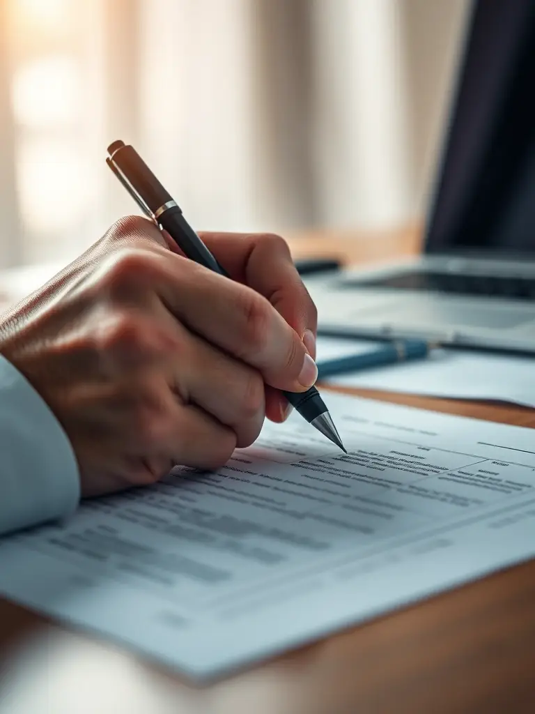 A close-up of a contract being signed with a pen, emphasizing the importance of legally sound agreements facilitated by FirmLex Advisors.