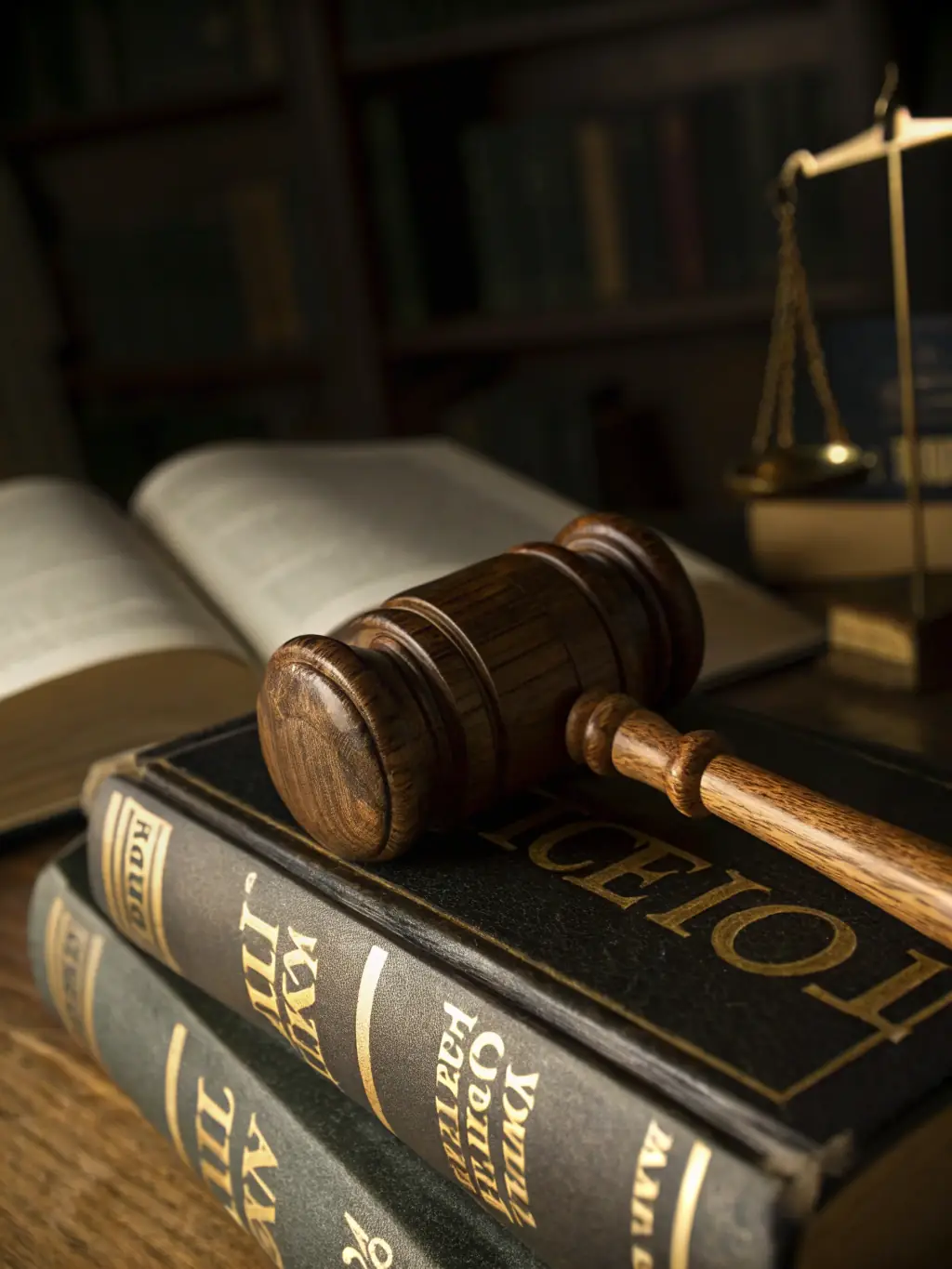 A gavel resting on a stack of legal documents in a courtroom, representing FirmLex Advisors' expertise in dispute resolution and litigation.